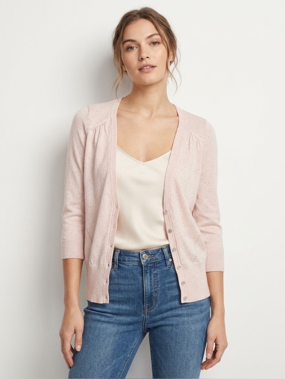 White House Black Market Light Pink Button-Front Cardigan size S
